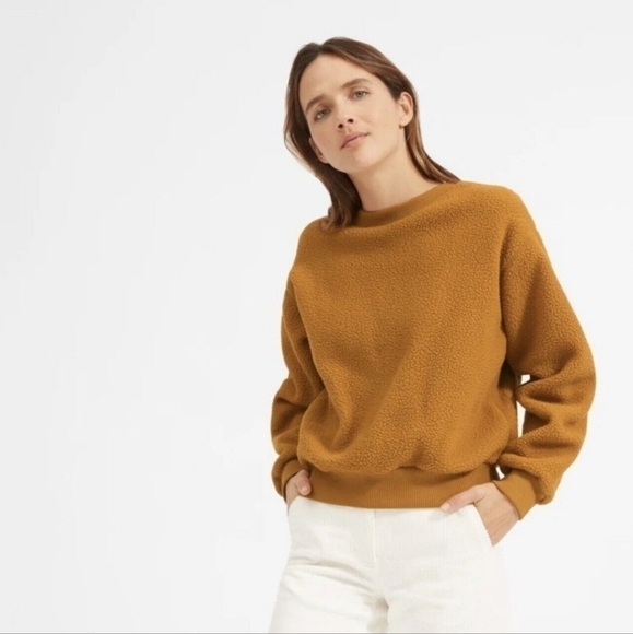 Everlane Oversized Renew Teddy Fleece Pullover in Mustard - Picture 1 of 12